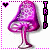 Pixelated pink mushroom-shaped icon with vertical 'TRIP' text, heart symbol, and dotted border; animation changes heart color from black to pink.