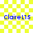 Yellow and white checkered background with blue text 'ClaireL15' in four corners, each corner displaying a different animation frame of a glowing effect.
