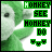 Green and white pixelated monkey face with text 'MONKEY SEE MONKEY DO' in green blocks above a small smiling icon, displayed across multiple