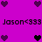 Pixelated icon with purple background, black and dark purple hearts arranged in pattern, repeated text "Jason<333" at top and bottom
