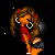 Pixel art animation of a cartoon character with long brown hair, red bows, and large hoop earrings holding a black cat against a starry background.