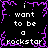 Black background with white text reading "i want to be a rockstar" repeated four times, surrounded by purple pixelated border.
