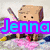 Pixelated character with brown blocky head and limbs holds baseball bat in top-left , stands in grassy field in top-right, and walks on dark ground in bottom-left