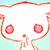 Animated white cartoon character with pink eyes and red outline against light blue background, showing sequential mouth and hand movements.
