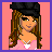 Pixel art contact sheet showing four frames of a female character in pink and blue attire with accessories, including a beret, necklace, handbag, and text elements.