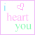 A pixelated icon with 'i heart you' text and a heart symbol, showing color variations
