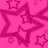 A static pixelated image featuring multiple overlapping pink stars on a solid pink background with varying star sizes and outlines.