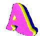 A 3D letter A in various color combinations with yellow outlines, displayed across multiple views on a gray background.