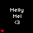 Pixelated icon with white text 'Melly Mel <3' on black background, red hearts animate in vertical stacks of one to five.