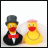 Animated sequence of two rubber ducks in wedding attire with changing text above them, showing progression from 'YOU WANNA' to 'RUN AWAY?'