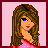 Pixel art contact sheet showing a female character in various poses with pink text phrases on a light pink background, arranged in a 3x3 grid with one gray cell.