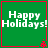 Green square with red border displaying "Happy Holidays!" text and small red pixelated symbols at bottom corners.