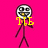 Pixelated stick figure with circular face on bright pink background, holding yellow text and changing poses across frames.