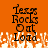 Pixelated orange background with black text reading 'Texas Rocks Out Load' and white pixelated flames at the bottom.