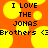 Pixelated orange background with yellow circular shapes and black text reading "I LOVE THE JONAS Brothers" in a