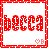 Red pixelated text 'becca' on white background with red dotted border and small pink heart-B symbol in bottom right corner.