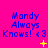 Bright pink background with blue text reading "Mandy Always Knows! <3" repeated across three , each containing three identical copies of the phrase. Yellow plus signs and small yellow dots appear in different positions across frames