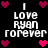 Pixelated text reads "I Love Ryan forever" surrounded by pink and magenta hearts on a black background.