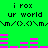 Green background with black text 'i rox ur world' and pink bar graphs, repeating in two