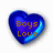 Blue heart-shaped icon with pixelated text overlays in different positions