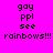 Four pixelated display identical text on different solid backgrounds: pink, blue, green, and purple