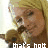 Pixelated animated contact sheet showing two frames of a woman with blonde hair holding an object, with text at the bottom changing from white to red.