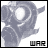 A 48x48 pixel animated buddy icon showing a gray cartoon character with horns and a circular white eye, displayed in two sequential frames on a contact sheet with "WAR" text at the bottom of each frame.