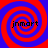 Four identical red and blue spiral patterns arranged in a , each containing the text 'jnmort' in black pixelated font