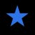Four star-shaped icons arranged in a on black background; two solid blue stars, two outlined white stars