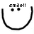 Pixelated black-and-white icon shows a smiling face with two dots for eyes and a curved mouth, above which reads 'smile!!' in blocky text.