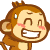 Pixelated monkey face with brown fur, light skin, and pink cheeks, smiling with visible teeth