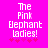 Pixelated text 'The Pink Elephant ladies!' on bright pink background with five pink stars below, two versions side-by-side showing animation change.
