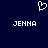Pixelated white heart symbol above two instances of the name "JENNA" on a dark blue background.