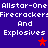 Pixelated text repeats 'Allstar-One Firecracker Explosives' with red stars on a blue background.