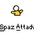 Pixelated yellow figures with white spherical heads perform sequential attack actions against each other on a gray background, accompanied by red splatter effects.