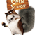 Pixelated cartoon character with brown and white fur, wearing a brown hat, holding a small object, and carrying a large dark gray sack on its back.