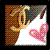 Animated icon with golden cursive text and a heart symbol changing color
