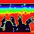 Animated sequence showing a stylized character with dark hair and green accents against a fiery red-orange background, transitioning between two distinct poses.