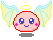 Pixelated angel icon with pink face, blue eyes, yellow halo, and light blue wings in four variations showing wing positions.