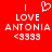 Red background with white pixelated text and symbols: 'I' above a heart, 'LOVE', 'ANTONIA', and '<3333' below.