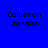 Blue background with two identical pixelated text blocks reading 'Cameron Jordan' in black.