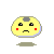 Pixelated yellow circular character with gray top spot, red cheeks, and blue eyes showing four distinct expressions including neutral, sad, crying, and distressed.