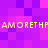 Pixelated text 'AMORETHP' repeated twice in yellow on a purple-pink gradient background with a of square pixels