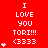 Red background displays repeated white text "I LOVE YOU TORI!!! <333" with varying heart counts per , transitioning from one to three hearts across observations