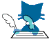 Blue cat-like figure with pointed ears sits at a desk, holding a white feather quill that moves through multiple positions across frames.