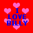 Red background with pink heart shapes and blue text reading "I LOVE BILLY" in four quadrants.