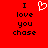 Red background with black text reading "I love you chase" and a white pixelated heart symbol above the left side of the text.