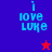 Pixelated text 'i love LUKE' on blue and red backgrounds with a star symbol, transitioning between two color schemes.