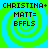 Four identical display pixelated text over a green and blue spiral background with no visible animation changes