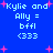 Blue background with light blue text reading 'Kylie and Ally = bffl (333)' repeated four times, surrounded by pink star shapes.